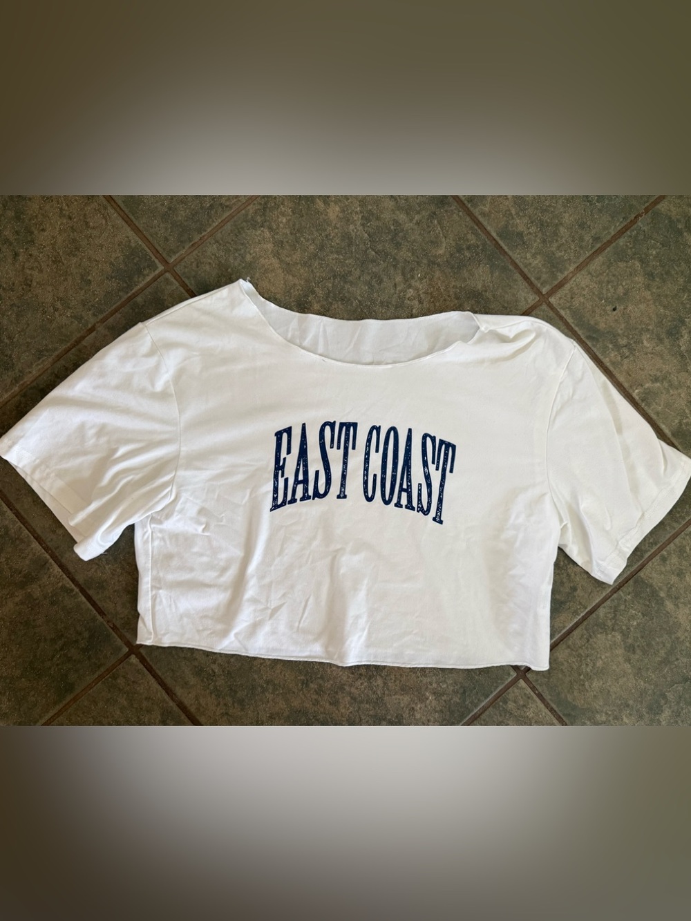 🎀3/$25🎀 SHEIN White Crop Top with Navy "East Coast" Graphic